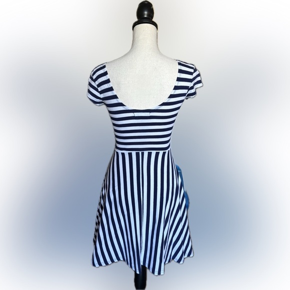 COTTON NAVY STRIPED SUMMER DRESS - Picture 2 of 3